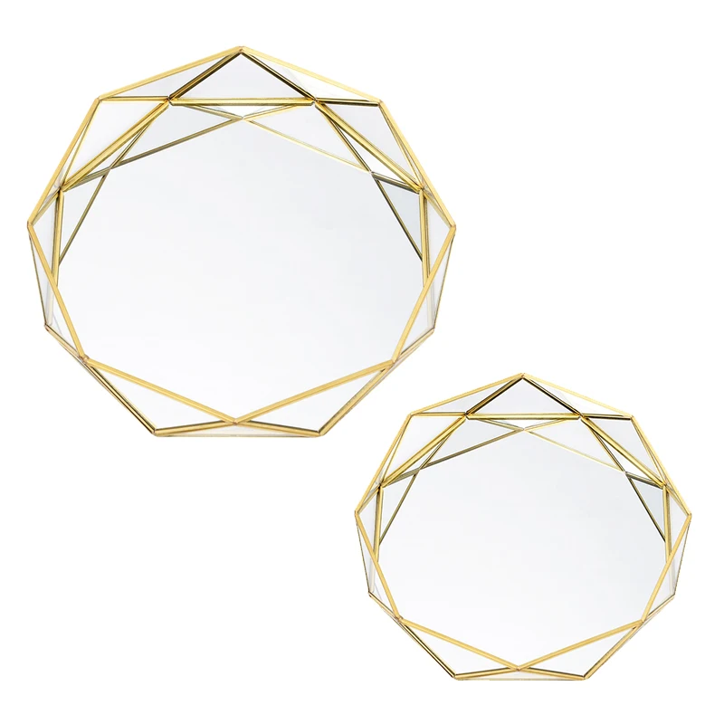 

Винтажный Европейский стеклянный металлический лоток для хранения, золотой геометрический Настольный лоток для мелких предметов, демонст...