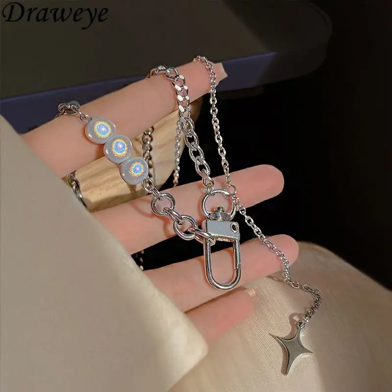 

Ожерелья Draweye с металлическим замком для женщин, винтажные корейские модные ожерелья Y2k, женские жемчужины, бижутерия в стиле хип-хоп и панк