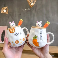radish rabbit ceramic cup wooden cover spoon cartoon cute girl tea coffee milk juice home student couple cup office creative