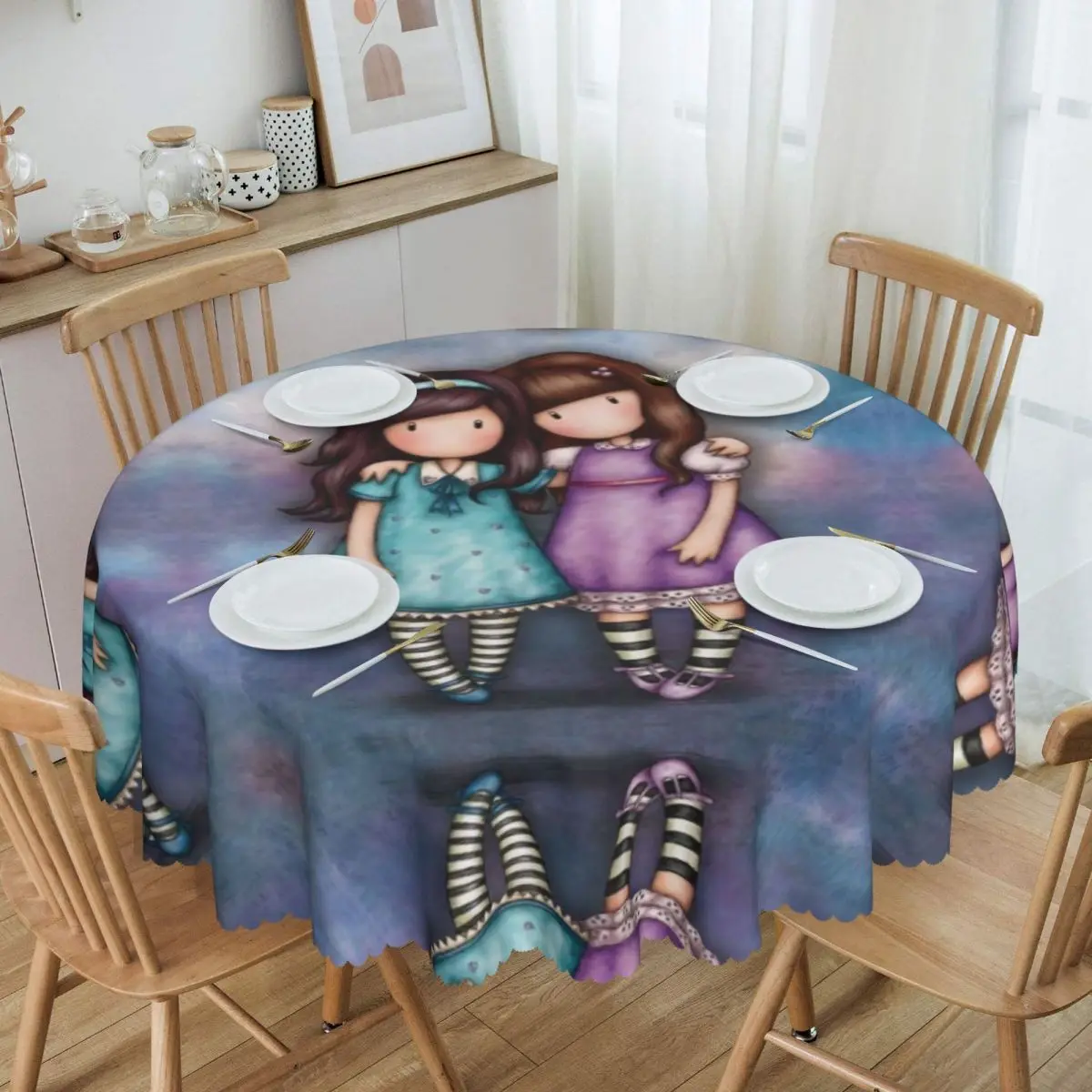 

Round Fitted Santoro Gorjuss Table Cloth Waterproof Tablecloth 60 inch Table Cover for Kitchen Dinning