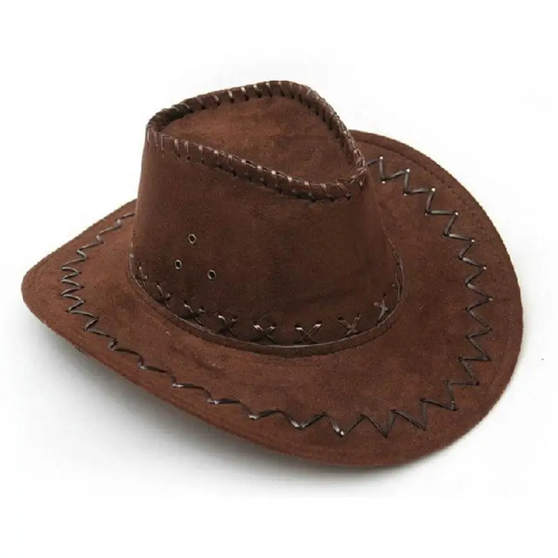 

New Cowboy Hat Suede Look Wild West Fancy Dress Men Wholesale Brim Cap Cowgirl Ladies Wide Jazz Unisex Hat Cowgirl O4J7