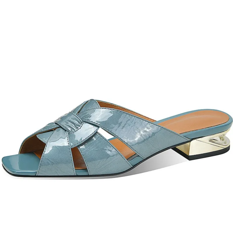 

Peep Toe Slippers Women Sandals Low Heels Mature Fashion Office Ladies Casual Pumps Genuine Leather Summer Shoes Woman