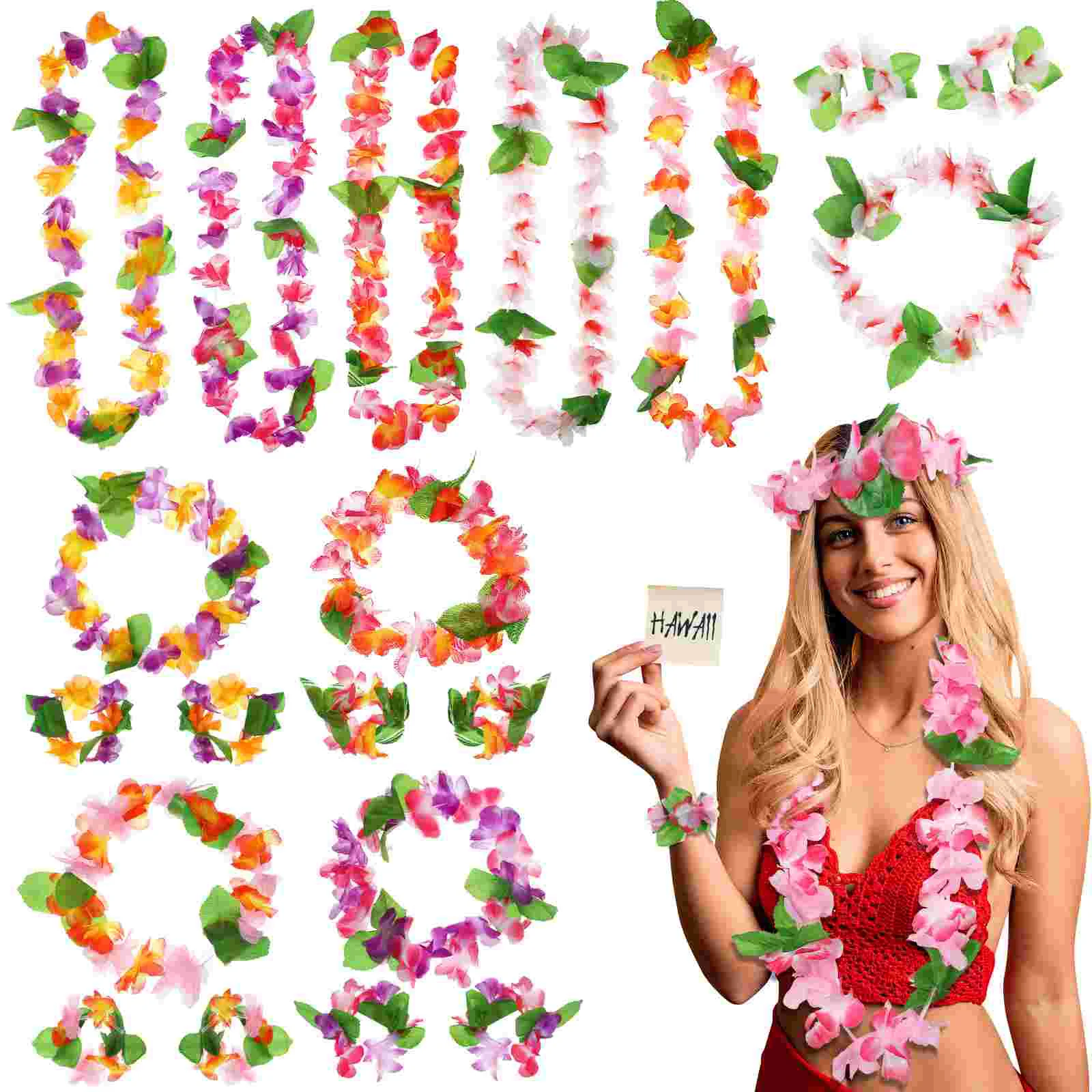 6 комплектов тропических гирлянд ожерелье с цветком гавайские цветочные