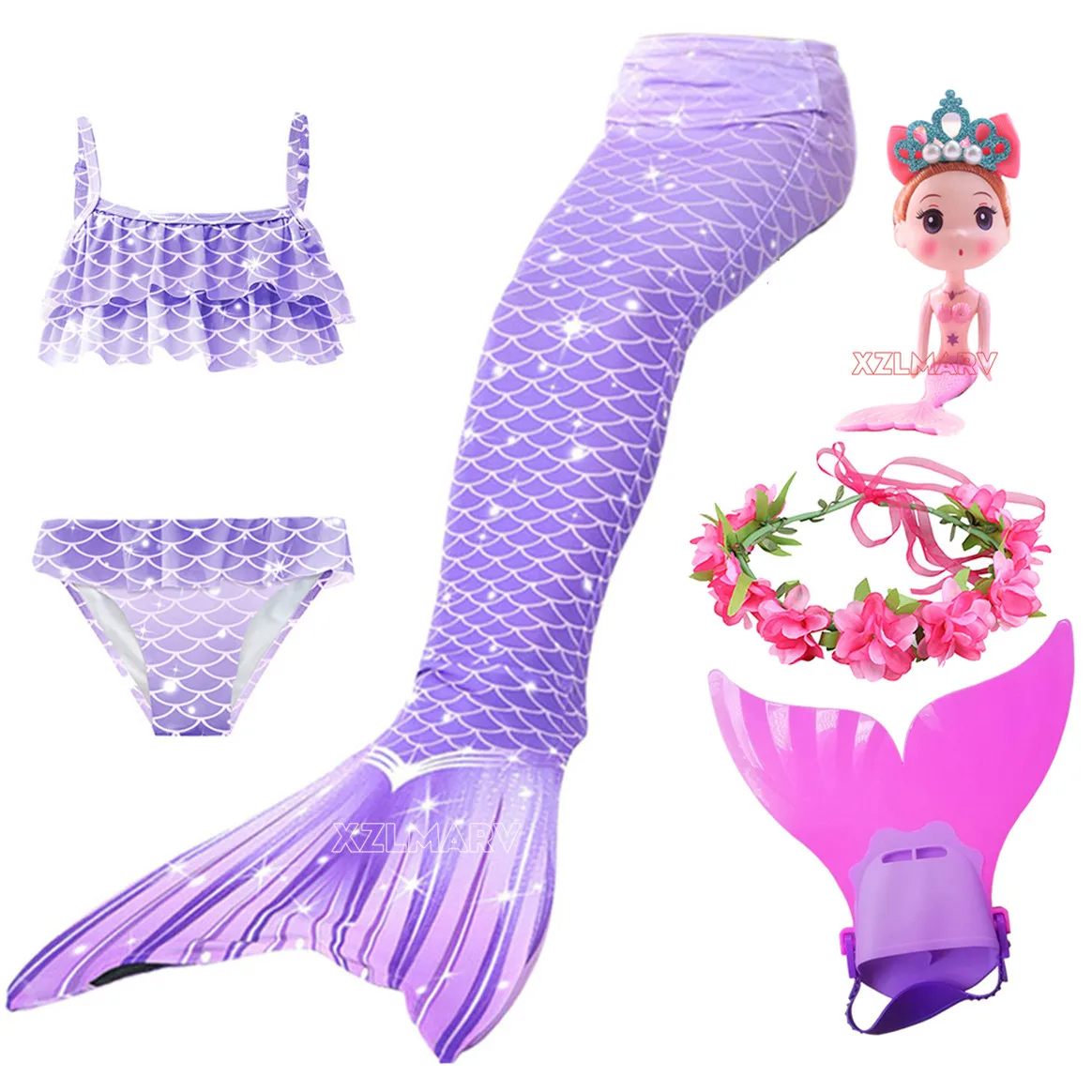 Детский костюм Русалочки купальный для девочек с хвостом косплея и вечевечерние