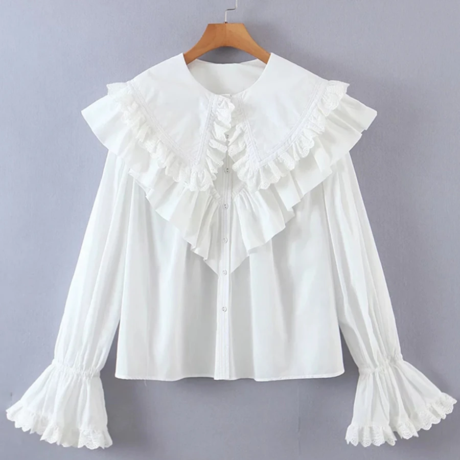 

Женская винтажная кружевная блузка с длинным рукавом и оборками