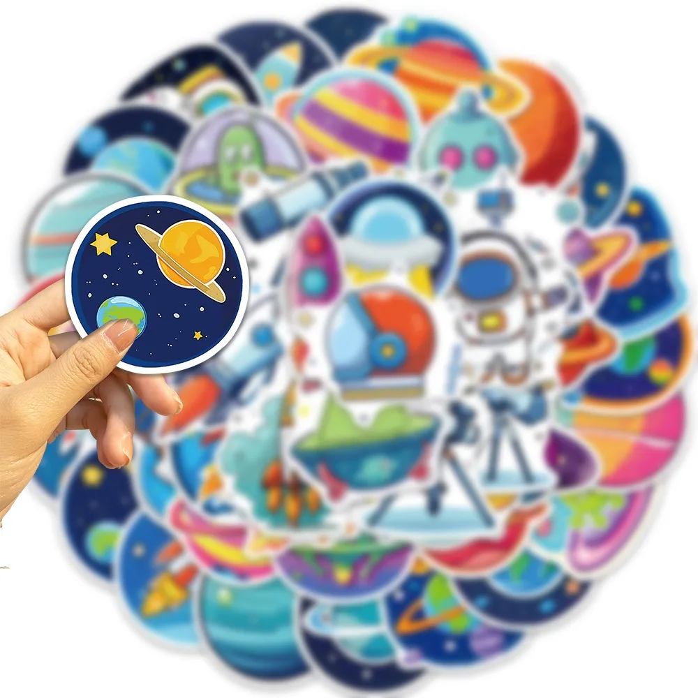 

50Pcs Cartoon Universe Planets Stickers Laptop Stationary Scrapbook Notebook Luggage Aesthetic Outer Space Decals for Kids Gift