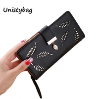 unistybag wallet women ladies purses new fashion long wallets pu leather leaves pouch female designer clutch bag