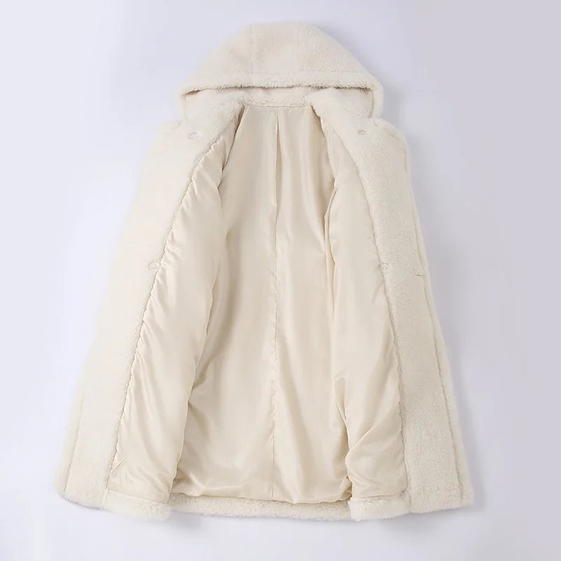 Women Winter Coat Thick Warm Hood Teddy Coats Lady Natural Wool Alpaca Fur Overcoat S5186