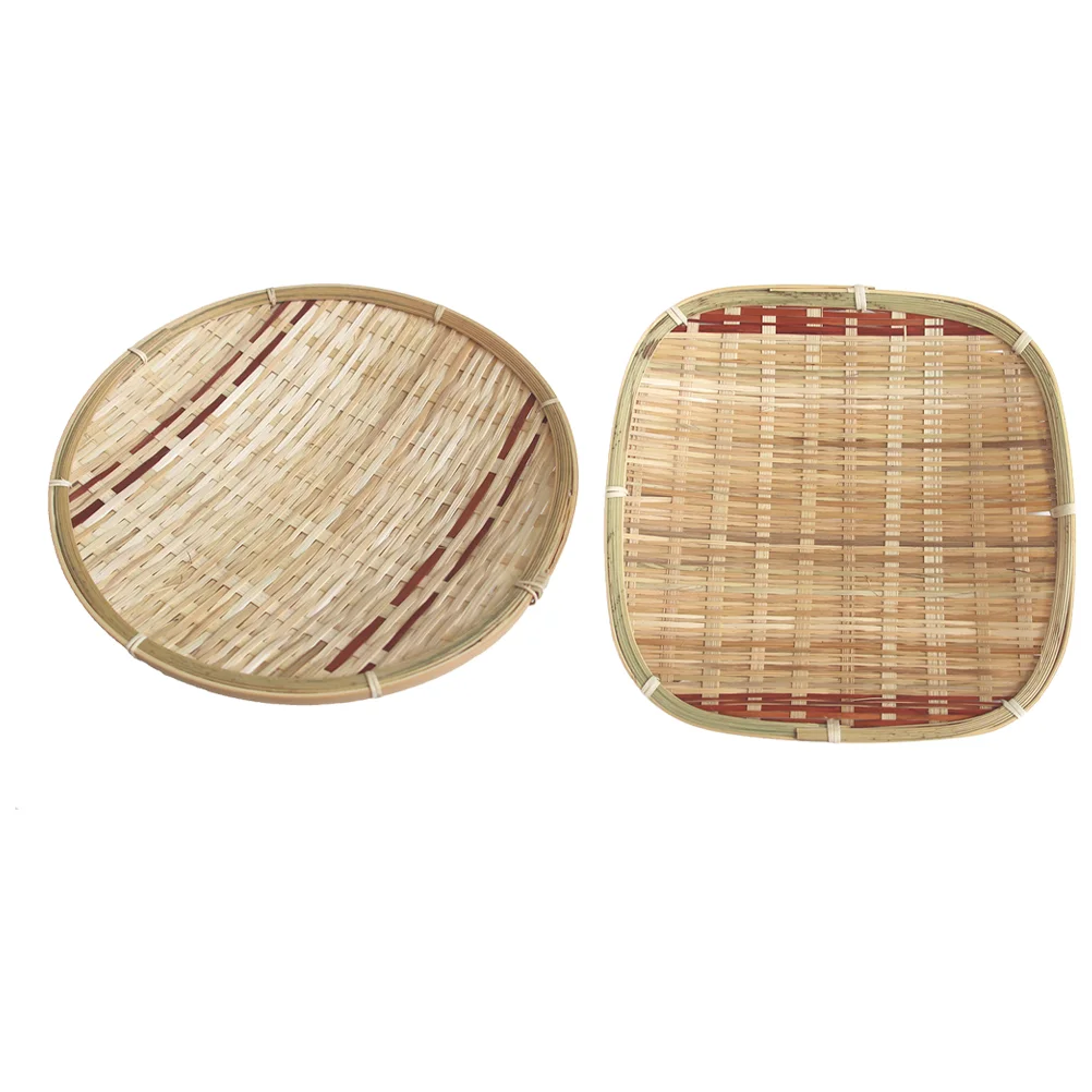 

Basket Traywicker Fruit Wood Weaving Decorative Rustic Stand Flat Rattan Service Coffee Trays Bread Egg Platter Serving Round