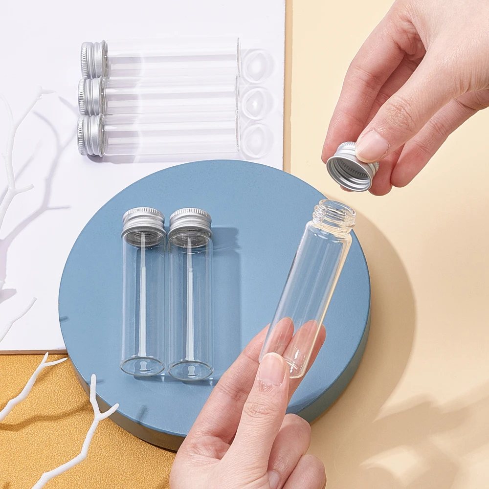 20pcs Clear Glass Bottles 20ml Mini Empty Jars with Screw Aluminum Cap Silicone Stopper For Wedding Home Decoration Gifts