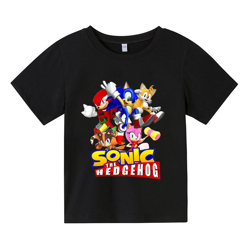 

2022 Summer sonic T Shirt tops Boys Girls tee Printing Super Sonic Children Animation Fashion 3-14 yeras old Kids T shirt