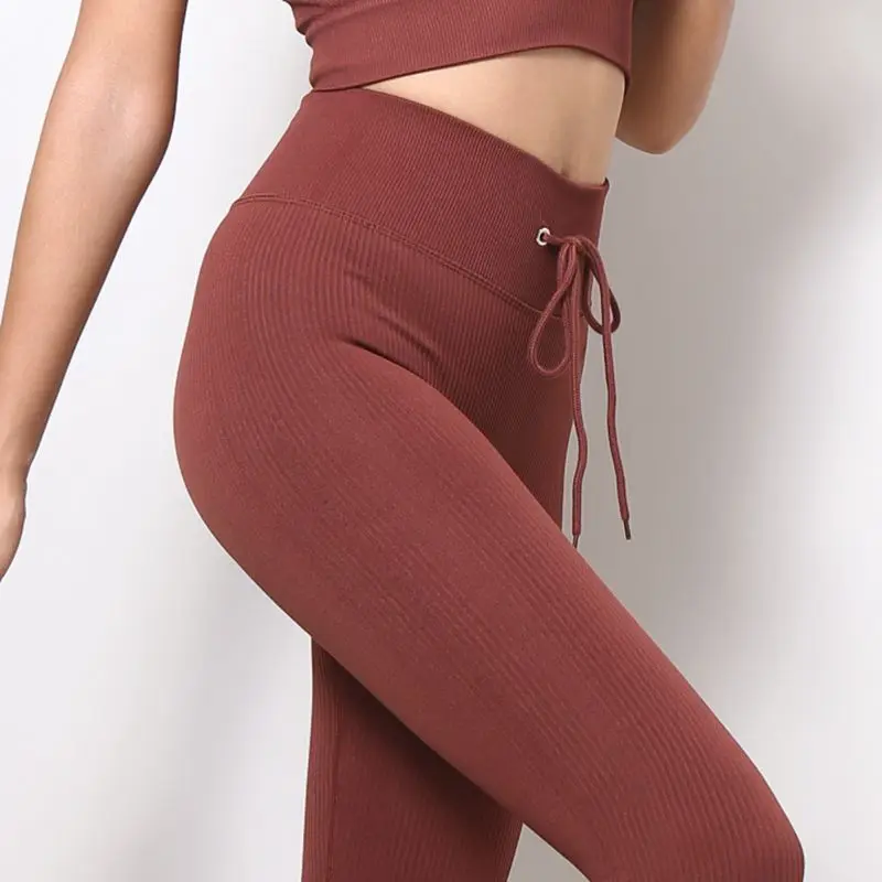 New Fashion Ribbed Buttock Lifting Fitness Pants Knitted Seamless Tight Yoga Pants Breathable Outdoor Riding Sports Pants Women