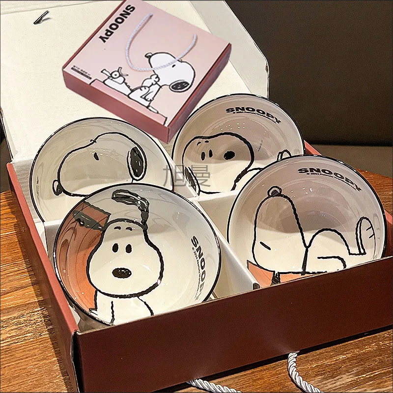 Snoopy New Cute Tableware Ceramic Bowl Particularly Beautiful And High-Value Kawaii Set Anime Cartoon Household