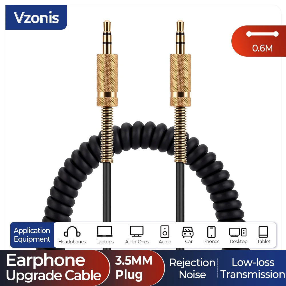 Сменный аудиокабель AUX 3 5 мм рельефный спиральный провод для наушников Marshall MARSHALL