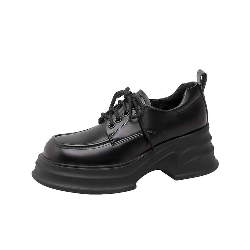 

Platform Muffin Shoes Add High Small Leather Shoes For Women, Spring New British Style Patent Leather Loafer Single Heel
