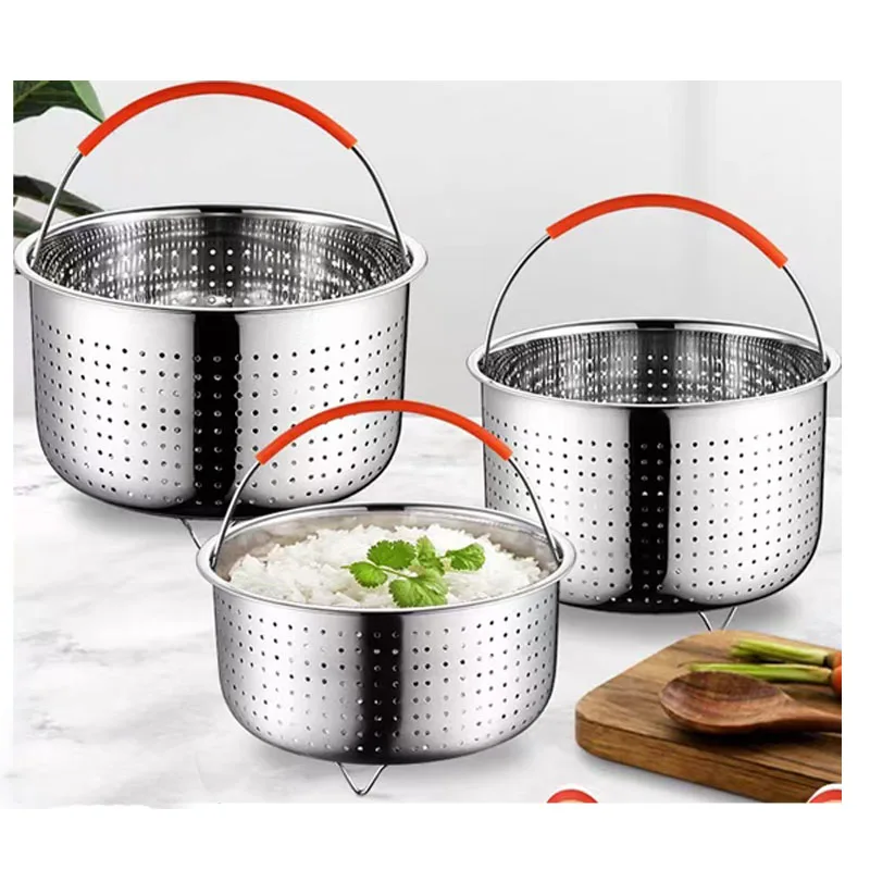 

304 Stainless Steel Rice Cooking Steam Basket Pressure Cooker Anti-scald Steamer Multi-Function Fruit Clean Basket Steamer Rack