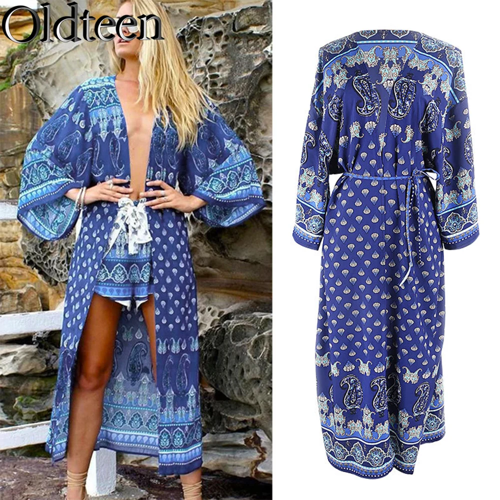 

Европейский и американский новый глубокий синий купальник, пляжный кардиган с цветами кешью, накидка на бикини, верхняя одежда для плавания, солнцезащитное пальто