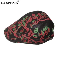 la spezia women hat real leather print flat cap sheepskin leather flower british vintage designer brand autumn winter beret hat