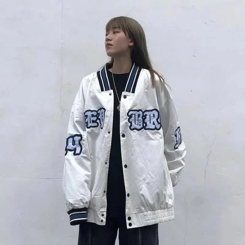 

High Street Korean Fashion Retro Embroidery Autumn Baseball Bomber Jacket Woman Harajuku Clothing Long Sleeves Jacket Femme