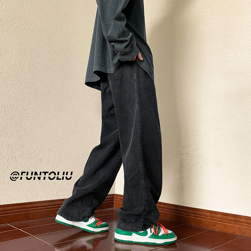 4 Colors Baggy Jeans Men Fashion Retro Casual Wide Leg Jeans Men Streetwear Hip Hop Loose Straight Denim Pants Mens Trousers