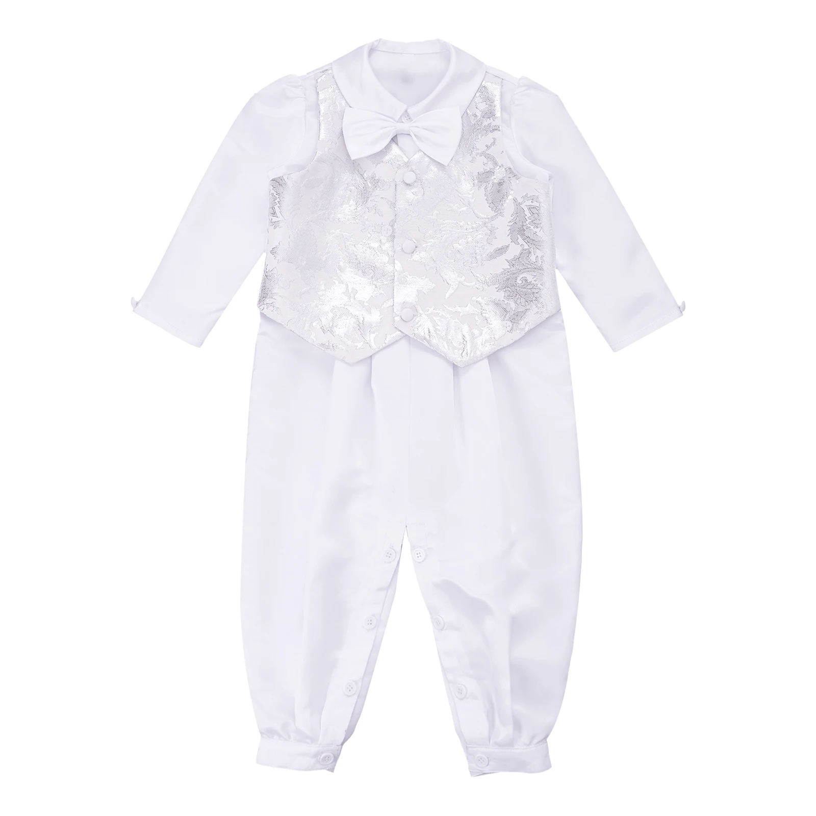 Baby Boy Christening Rompers Infant Boy Formal Wedding Birthday Party Suit Bow Tie Gentleman Suit Baptism Jumpsuit Clothes