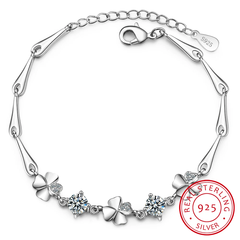 

925 Sterling Silver Bracelet for Women Lucky Female Four-leaf Clover Bracelets Girlfriend Gift with Delicate Gift Box
