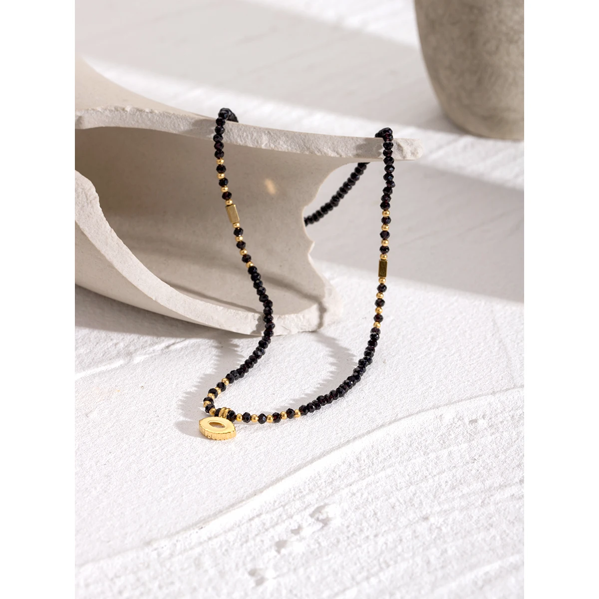 Черный желчный белый конский глаз циркон кулон из бисера ожерелье нержавеющей