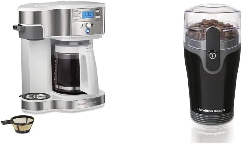 

Brewer Coffee Maker, Single-Serve and 12-Cup Pot, White & Fresh Grind Coffee Grinder for Beans, Spices and More, Stainless