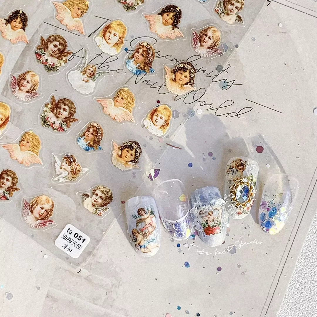 

2022New Nail Sticker Angel Ancient Baroque Design High Quality 3d Nail Stickers Nail Art Decorations Nail Decals Design