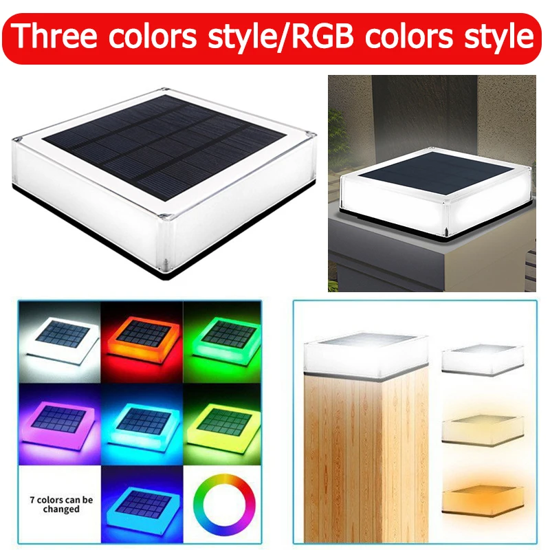 

LED Solar Pillar Lantern Light Outdoor Waterproof Colorful Solar Lamp Column Head Night Light For Garden Fence Landscape Decor
