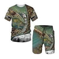camping summer mens t shirt set fishing clothing printed shorts set fashion sportswear male suit casual outdoor clothes for men