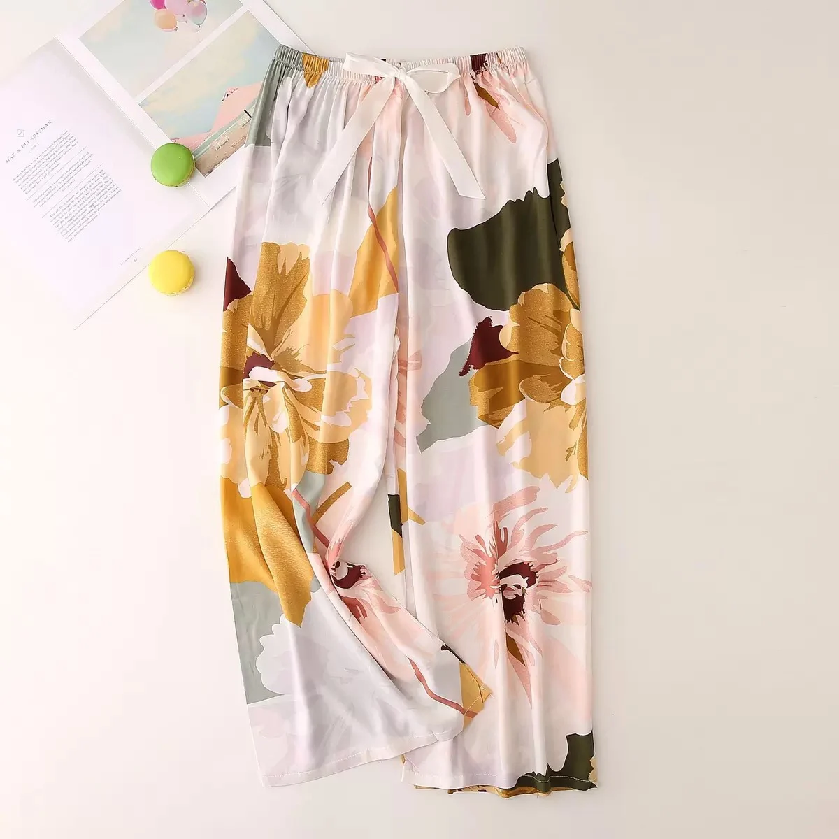 

Loose Summer Pajamas Pants Women Printing Pajama Bottoms Elastic Waist Calf-Length Pants Sleep Wear Female Lounge Wear 2022