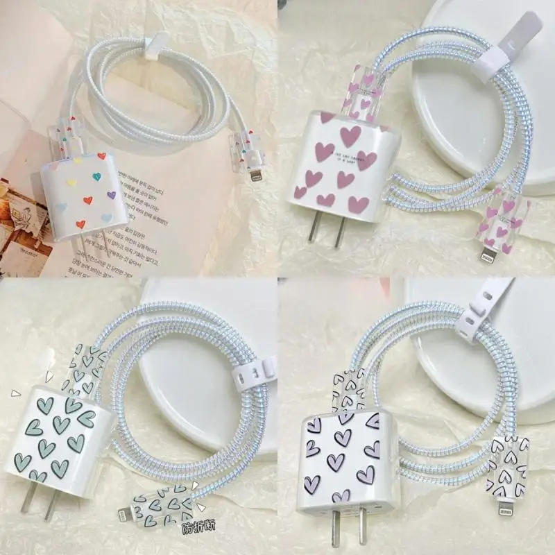 Набор из 5 шт. для зарядного устройства Apple 18 Вт 20 защитный чехол Love Heart USB-кабель
