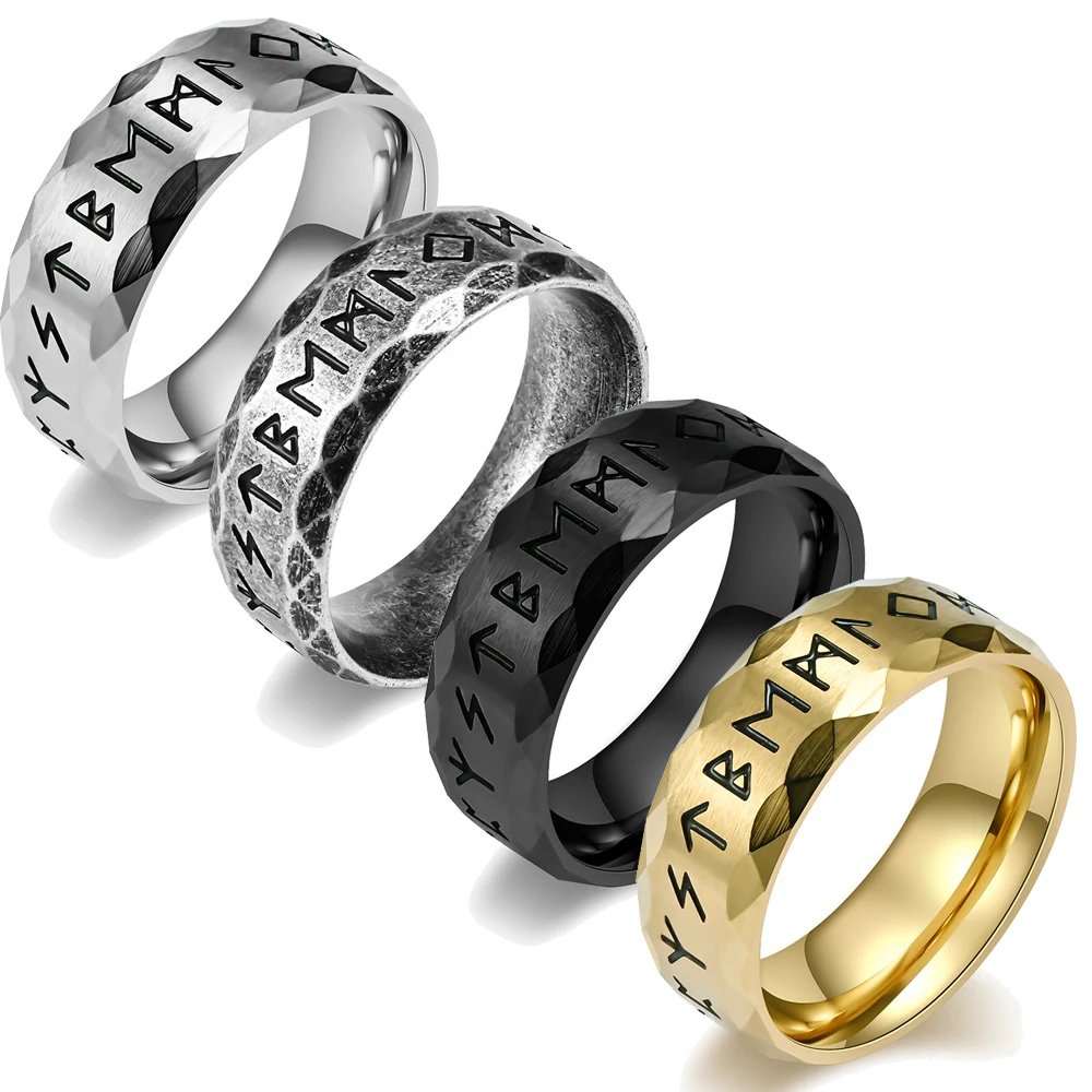 

Vintage Odin Norse Viking Amulet Rune Rings For Men Women 316L Stainless Steel Words Ring Wedding Jewelry Valentine's Days Gifts