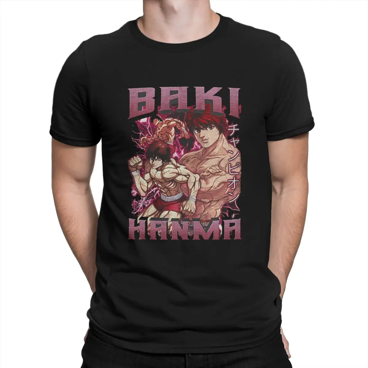 

Забавная Винтажная футболка для мужчин, футболка из чистого хлопка с круглым вырезом, Baki Hanma, футболка с коротким рукавом, одежда с графическим принтом