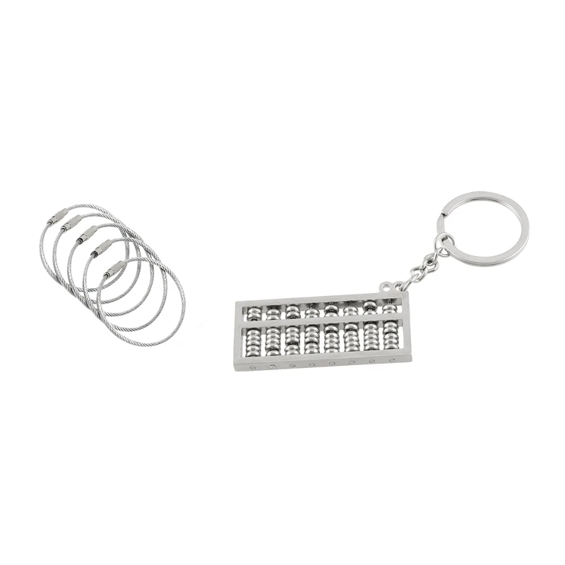 

1 Pcs Silver Tone Mini Abacus Pendant Key Ring & 20 Pcs Stainless Steel String Wire Luggage Tags Loop Key Rings