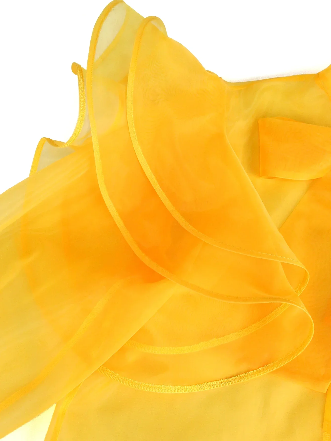 Желтые Прозрачные топы с длинными рукавами-фонариками и оборками прозрачный