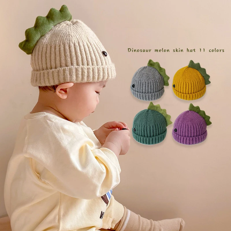 

Winter Baby Hats Warm Dinosaur Kniting Caps Kids Newborn Accessories Children Hat for 0-36M