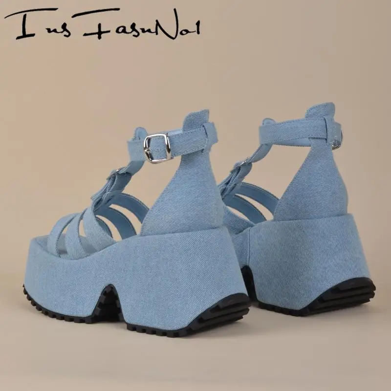 Женские джинсовые сандалии INSFASNNOI на высокой платформе