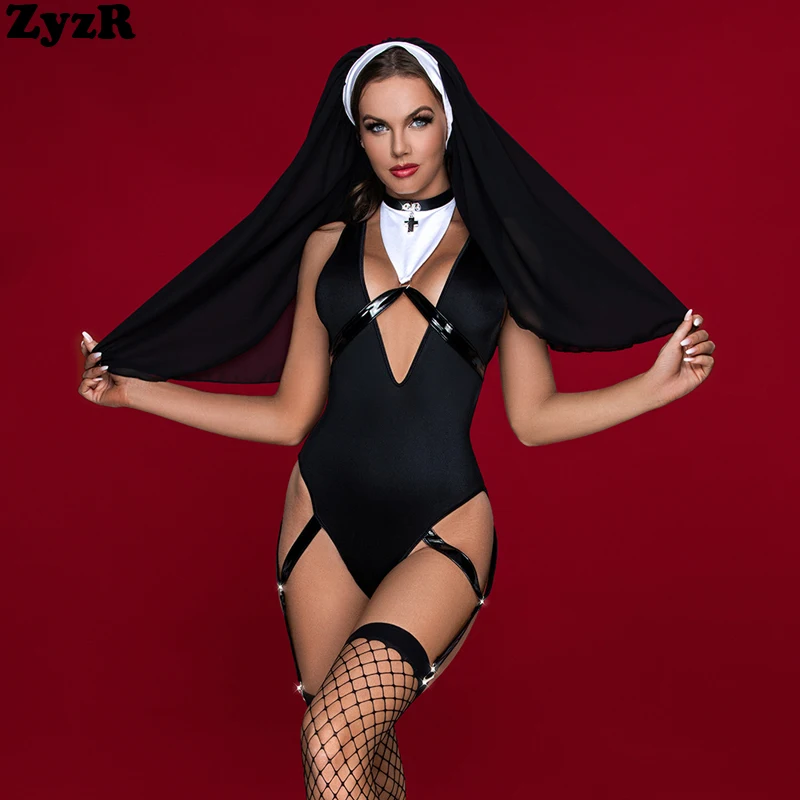 

ZyzR 2022 New Halloween Role Play Convent Nuns Temptation Uniform Bodysuit Lingerie Women Pajamas Outfit Erotic Costumes Cosplay