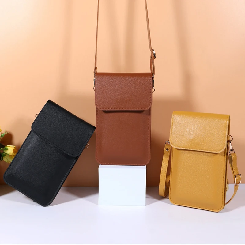 Модные ранцы для сенсорного экрана женщин однотонный кожаный кошелек Дамская