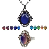 creative stone temperature sensing mood emotion color changing open ring necklace set christmas gift for unisex