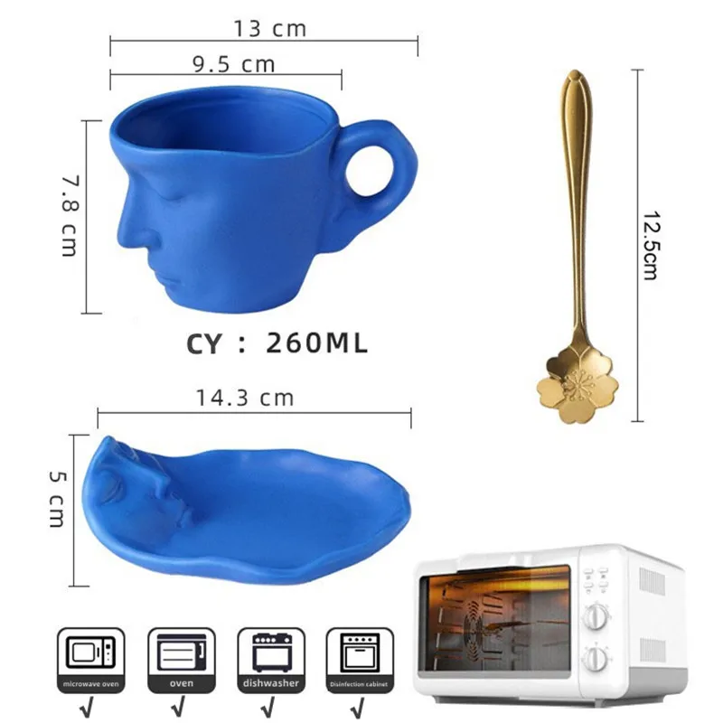 Набор целующихся чашек - творческая чашка формы лица, изготовленная из керамики, с блюдцем и ложкой. Свадебный подарок для жены, подруги, романтический.