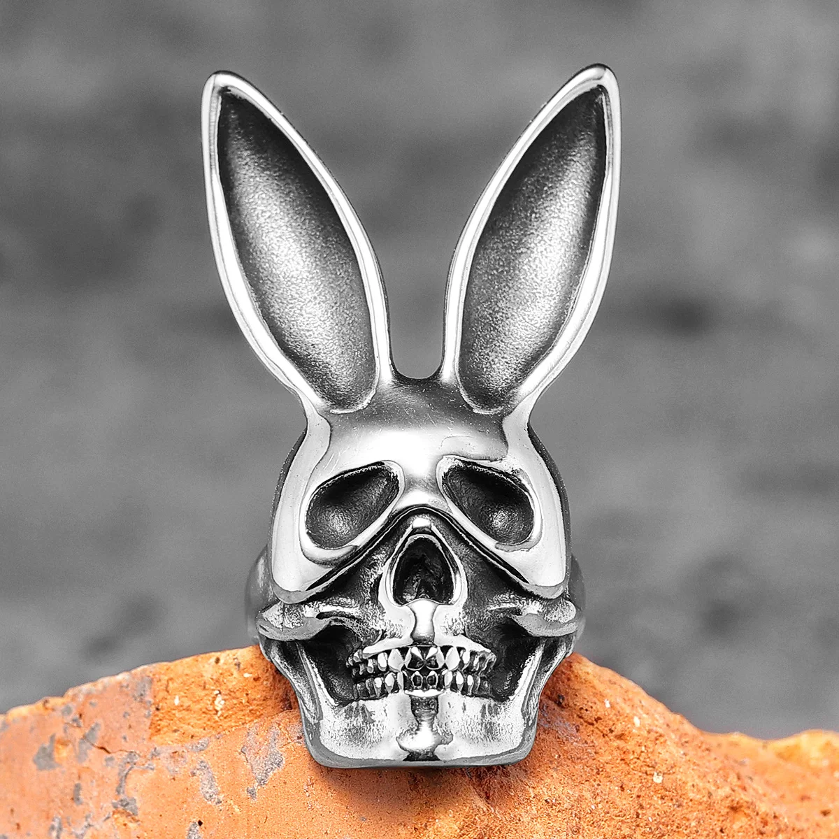 

Unique Bunny Skull Stainless Steel Mens Rings Punk Gothic Trendy for Male Boyfriend Biker Jewelry Creativity Gift Wholesale