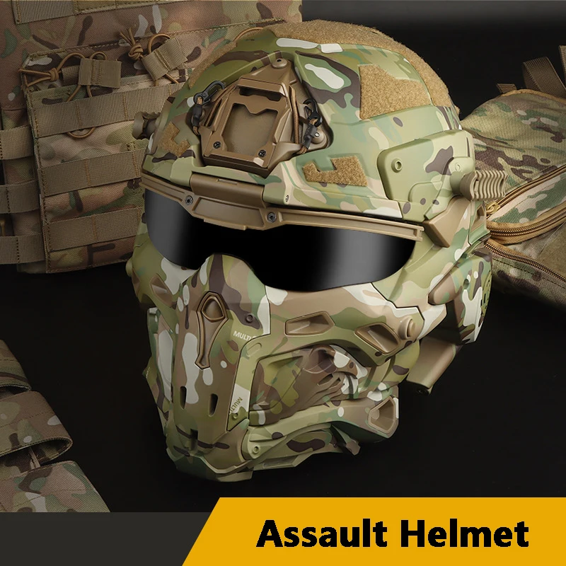 

Assault Helmet Tactical Helmet Mask Integrated Modular Design Built-in Communication Headset Anti-Fog Fan Replaceable Lenses