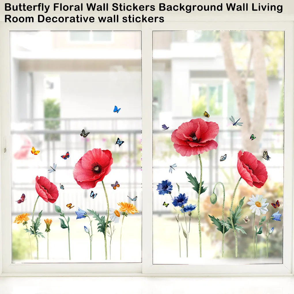 

Наклейки настенные съемные с красными цветами, 2 шт.