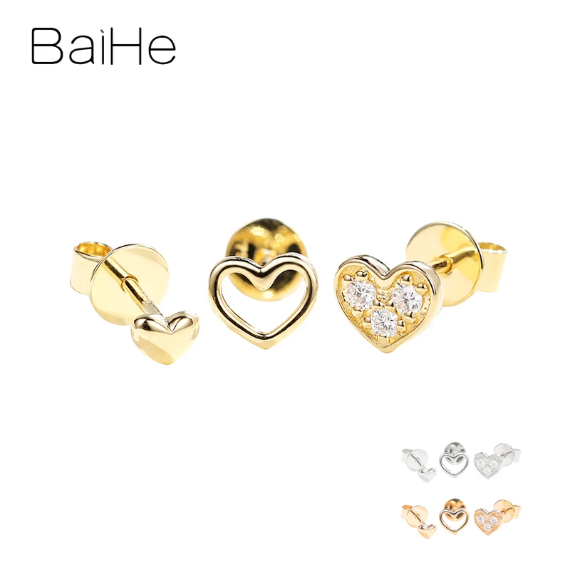 

BAIHE Solid 14K Yellow Gold H/SI Natural Diamond Heart Stud Earrings Women Men Engagement Trendy Fine Jewelry boucle d’oreille