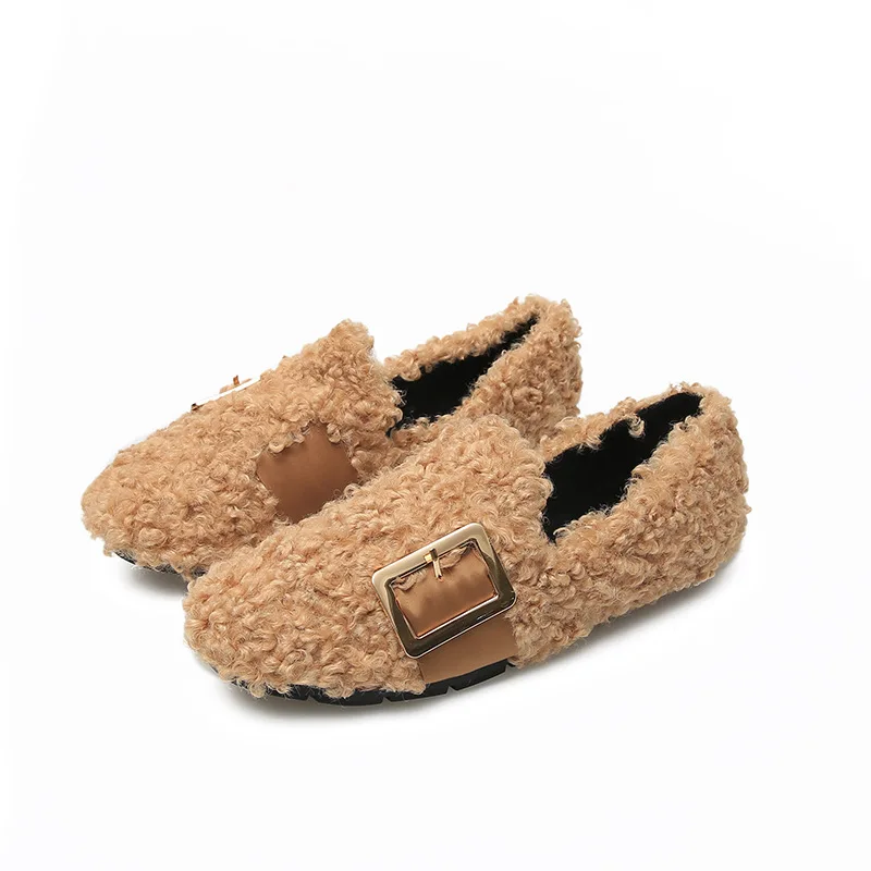 Women's Plush Shoes, Winter Wear 2022 New All-match Sheep Curly Slip-on Plus Velvet Beanie Shoes Women's Plus Size 41-43
