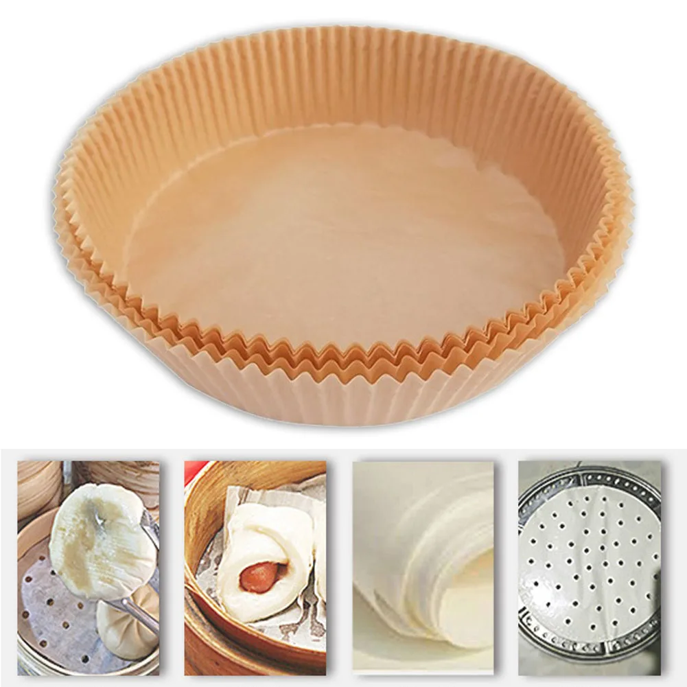 

50pcs Air Fryer Steamer Liners Disposable Wood Pulp Papers Non-Stick Steaming Basket Mat Baking Oil Paper Mat for 3-6L Air Fryer