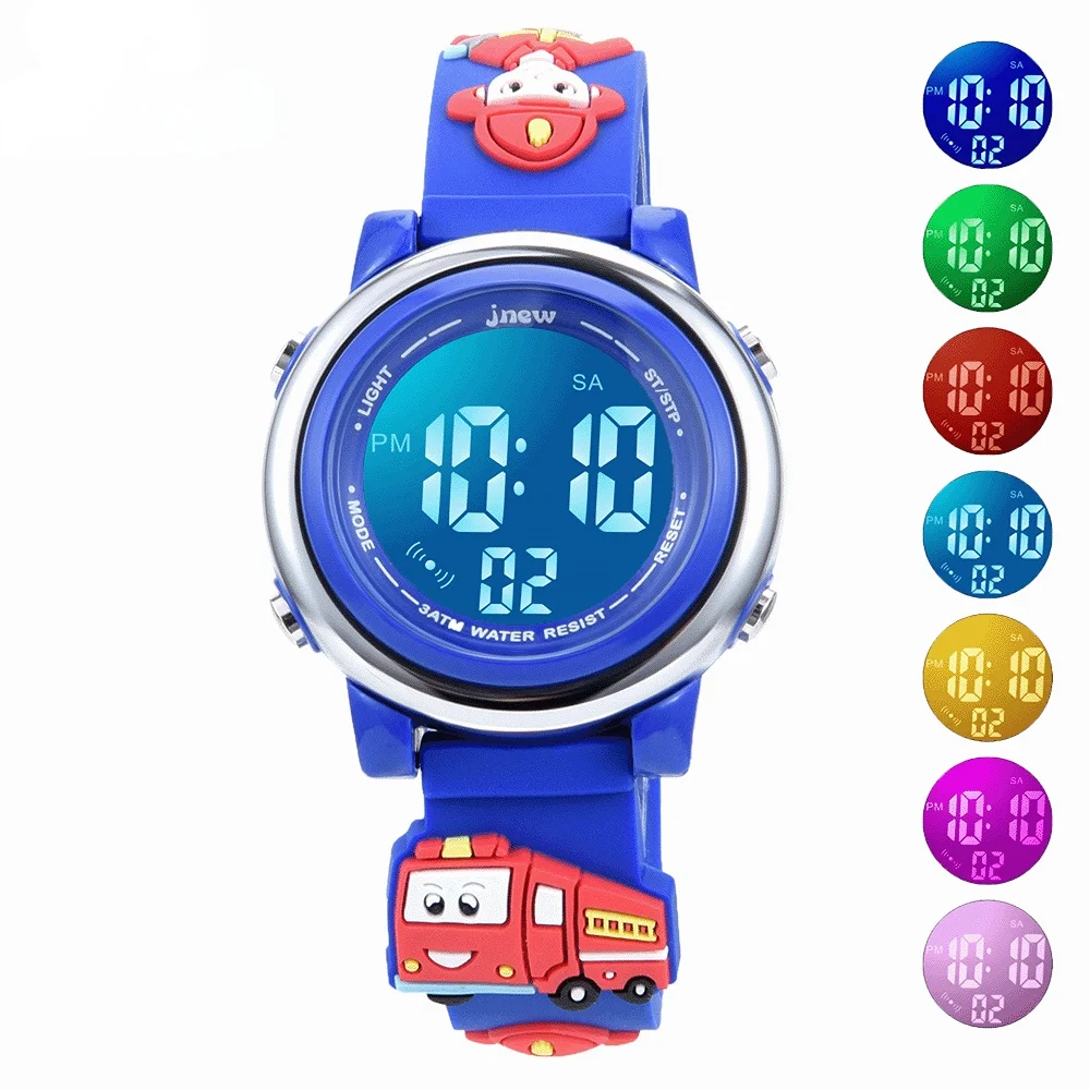 Kids Digital Watch 3D Fire Truck Waterproof Electronic Watches 7 Colors Light Alarm Stopwatch for Boys Girls Toddler Children